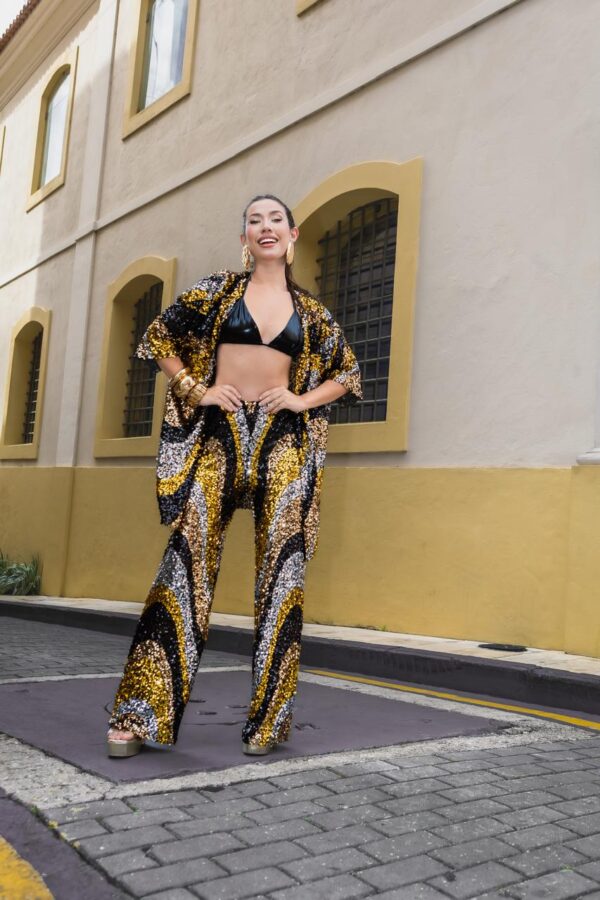 Kimono Feminino Paetê Luxo Dourado Carnaval Statement