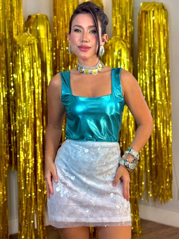 Conjunto Feminino Body Colam Regata e Saia Carnaval Glam