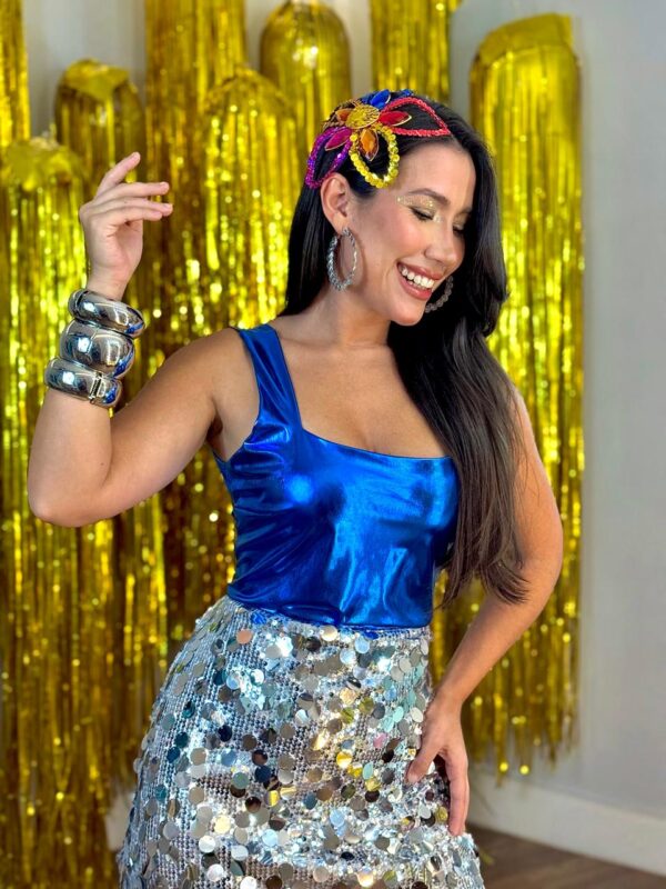 Conjunto Feminino Carnaval Glam – Body Colam Regata + Saia Paetê