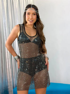 Conjunto Vestido telado regata + Tiara + Pulseira