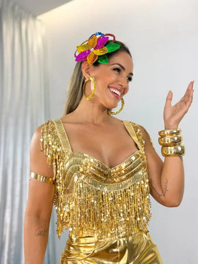 Conjunto Blusa frevo + Saia metalizada + Tiara + Pulseira + Brinco