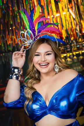 Conjunto Feminino Top + Saia Lamê Azul Carnaval Glam