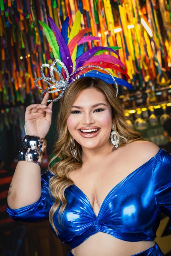 Conjunto Feminino Top + Saia Lamê Azul Carnaval Glam